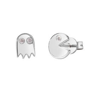 ⭐️NEW⭐️ 14K White Gold Pac Man Mismatch Earrings Set With Diamond Inlay Accents
